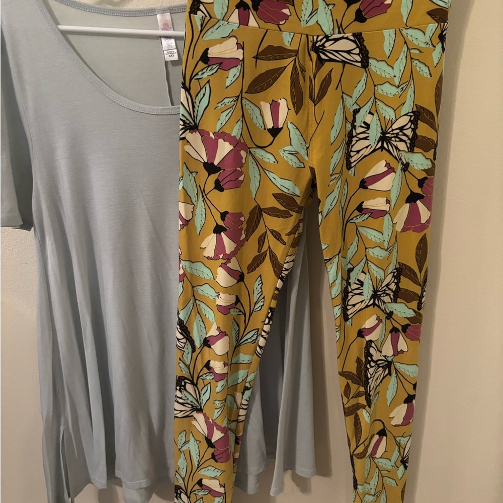 LuLaRoe Yellow and Pink Leggings Stretchy Comfort